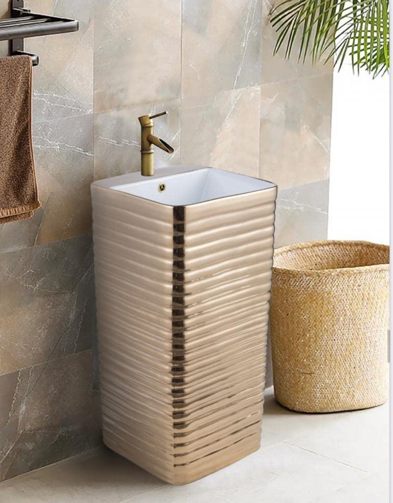 Ceramic Pedestal Wash Basin Free Standing Wash Basin rossgold colour Bathroom Pedesta